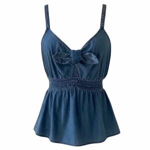 NEW Express Chambray Blue Sleeveless V-Neck Smocked Waist Top Size Medium